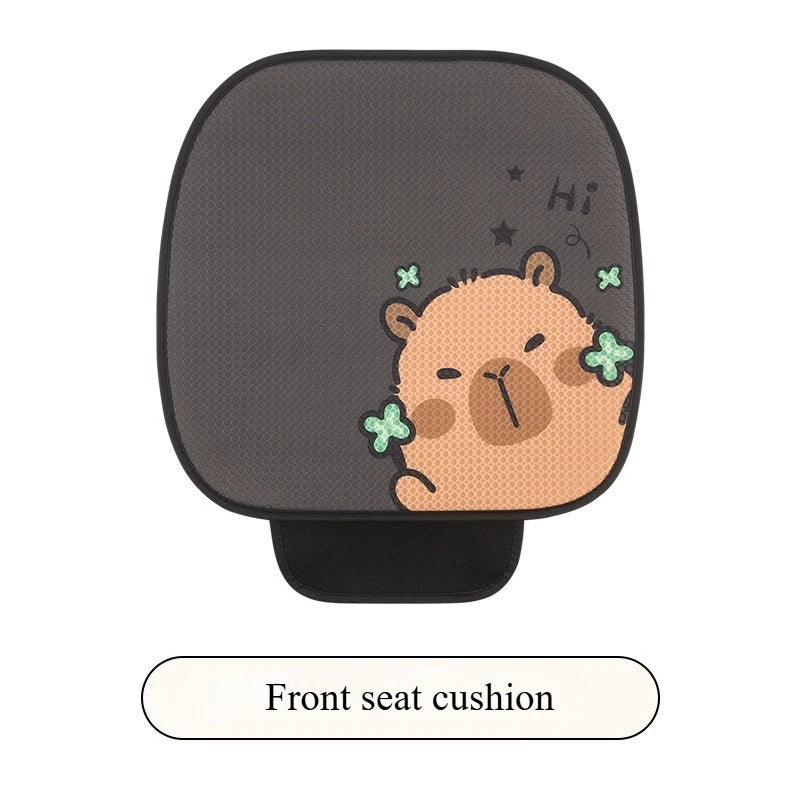 Universal Car Seat Covers Cute Capybara Design Comfortable Breathable Mesh Fabric Four Leaf Clover Pattern for All Seasons