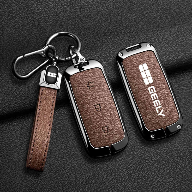 For Geely EX5 Metal Leather Car Key Case Full Cover Shell For Geely EX5 EM-i / Starray EM-i / Galaxy L6/L7/E8/M9