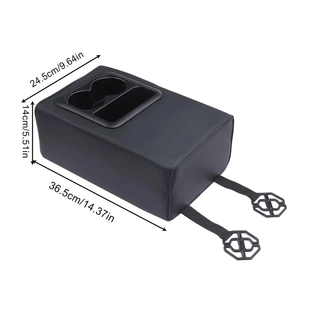 Car Armrest Box Cushion, Auto Center Console Armrest Cushion With 2 Cup Holder PU Leather Armrest Pad Portable Car Amrest