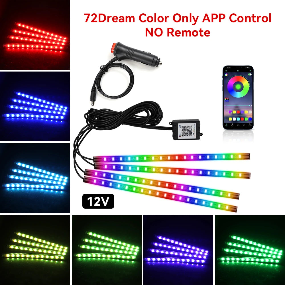 Car Interior Ambient Light Kit RGB LED Foot Strip Light Music Sync with App Remote Music Control Cig/USB Auto Decorative Lamps