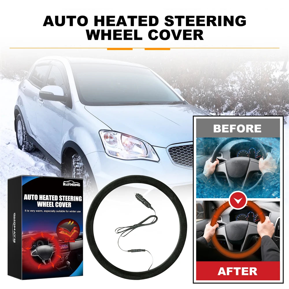 Winter Handle Cover Heated steering Wheel Cover 38cm Universal Warm Suede Car Steering Wheel Cover