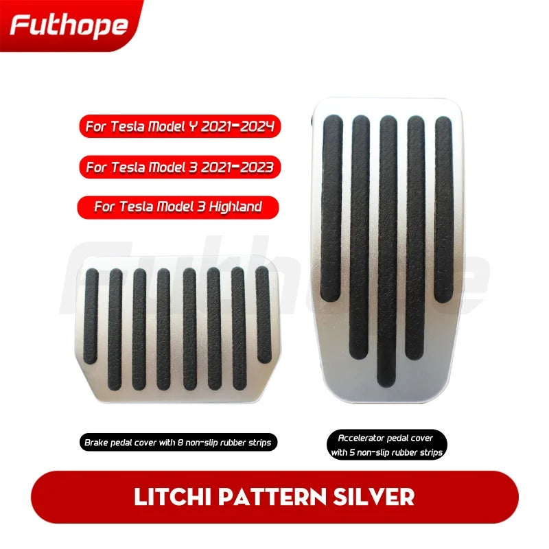 Futhope 2021-2024 Car Foot Pedal Pads Covers For Tesla Model 3 Y highland Accessories Litchi Grain Anti Accelerator Brake