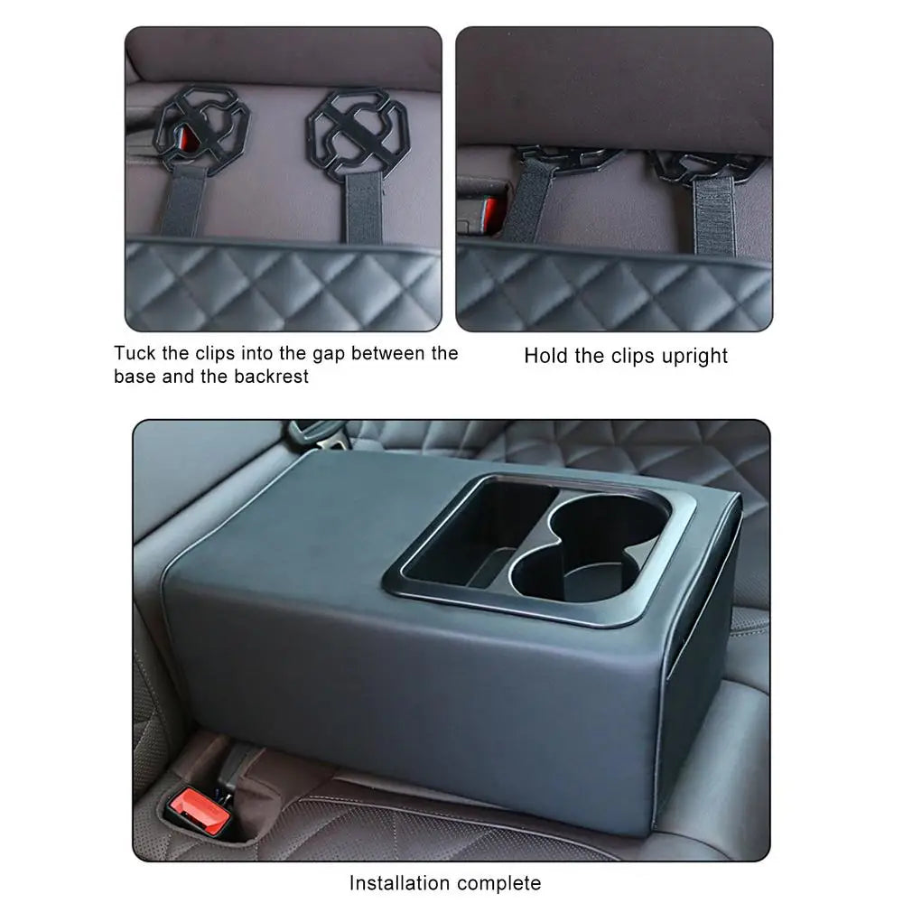 Armrest box booster pad Universal Rear Seat Armrest Console Box with Cup Holders Backseat Center Console with Double Pockets