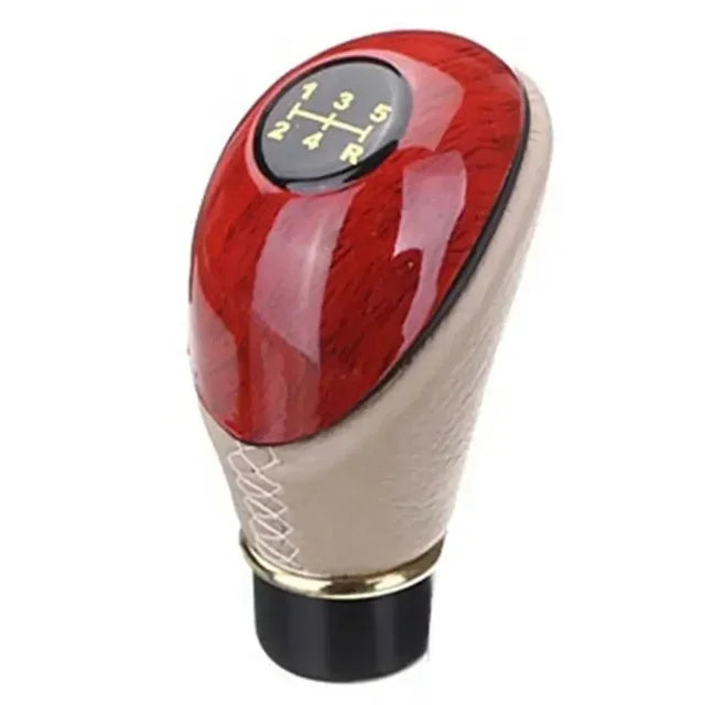 Universal shift knob, 5-speed lever, manual shift knob, car interior made of wood PU leather for cars and trucks