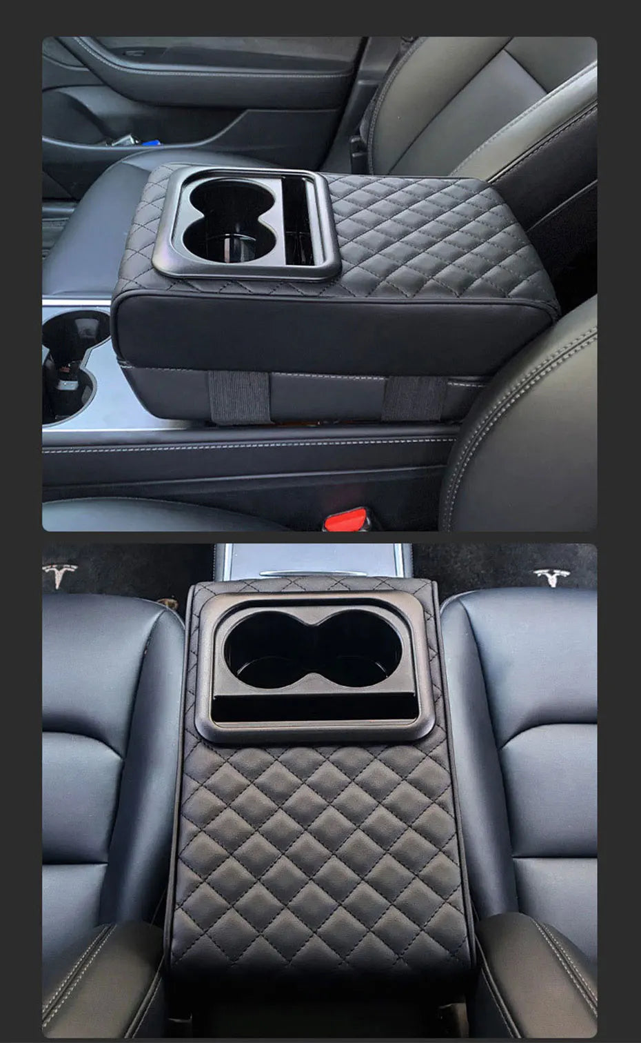 SEAMETAL Universal Car Center Console Armrest Pad PU Leather Armrest Heightening Cushion with 2 Cup Holders Storage Organizer