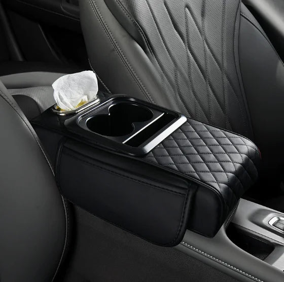 Universal car center console armrest box with dual cup holders, heightening pad, high comfort, easy to install.
