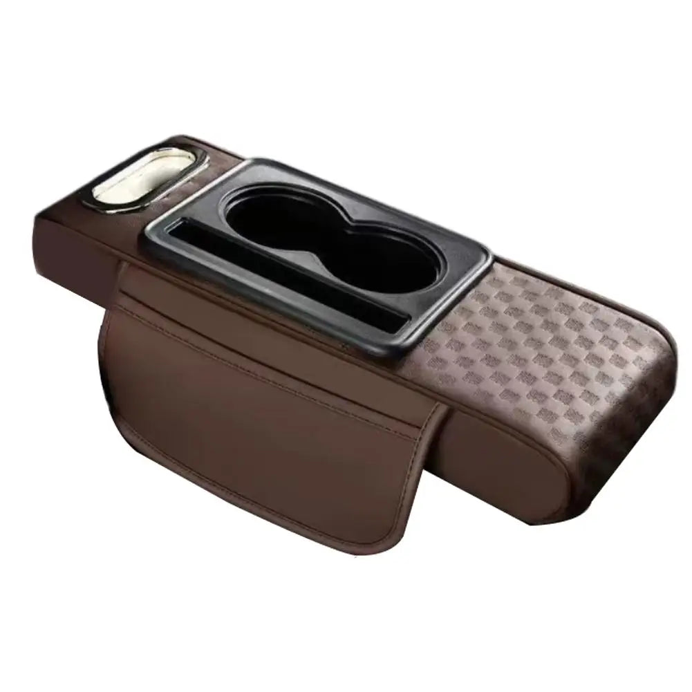 Car Center Console Height Increasing Armrest Cushion Multifunctional PU Leather Armrest Pad with Cup Holder Tissue Box Universal