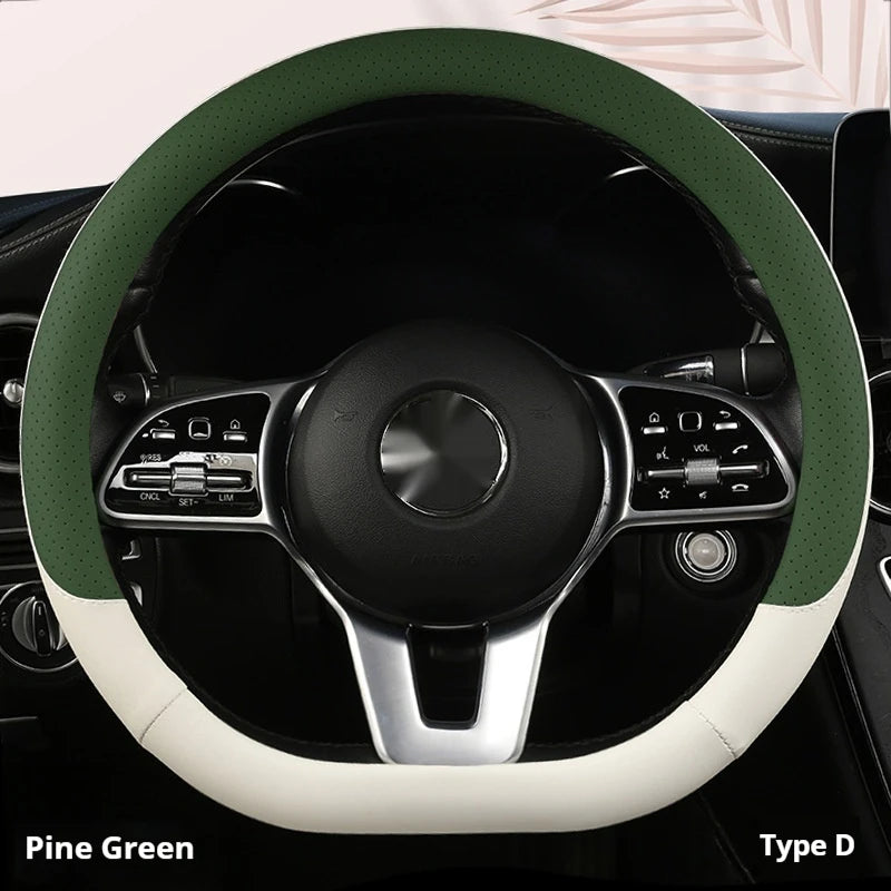 Steering Wheel Cover Breathable Non Slip Nappa Leather All Season Universal For Car Interior Wear Resistant Protective Cover