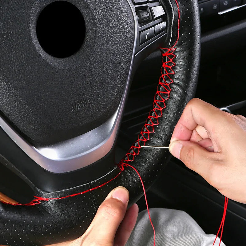 Truck Steering Wheel Cover Genuine Leather 42/45/47/50CM DIY Braid Car Steering Wheel Cover Bus Non-slip Steering-Wheel Cover