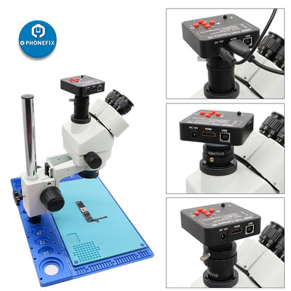 Microscopic Camera Digital Video HDMI Trinocular Microscope Camera 51MP 48MP 38MP VGA HDMI HD USB-C for Phone Electronic Repair