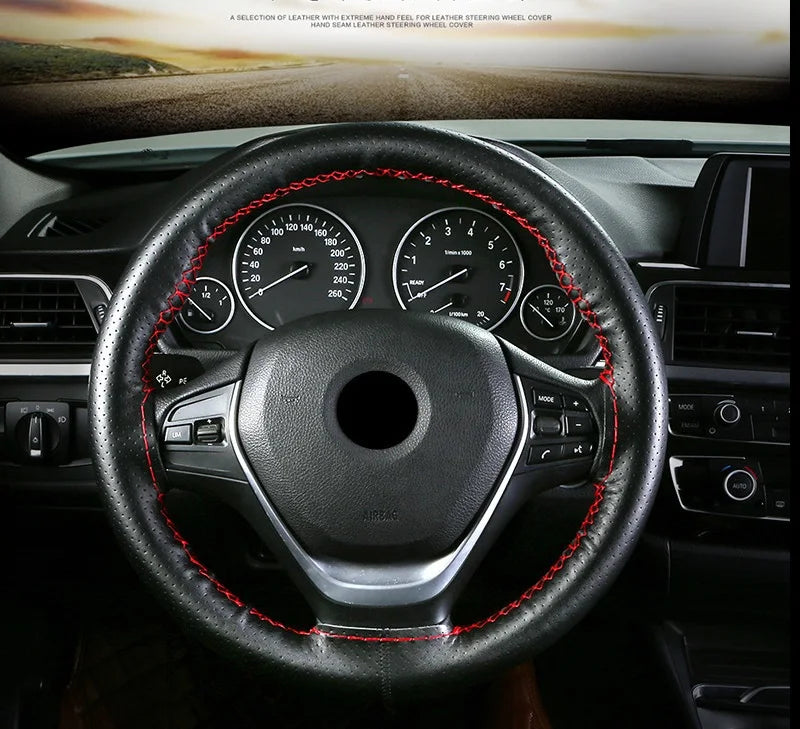 Truck Steering Wheel Cover Genuine Leather 42/45/47/50CM DIY Braid Car Steering Wheel Cover Bus Non-slip Steering-Wheel Cover