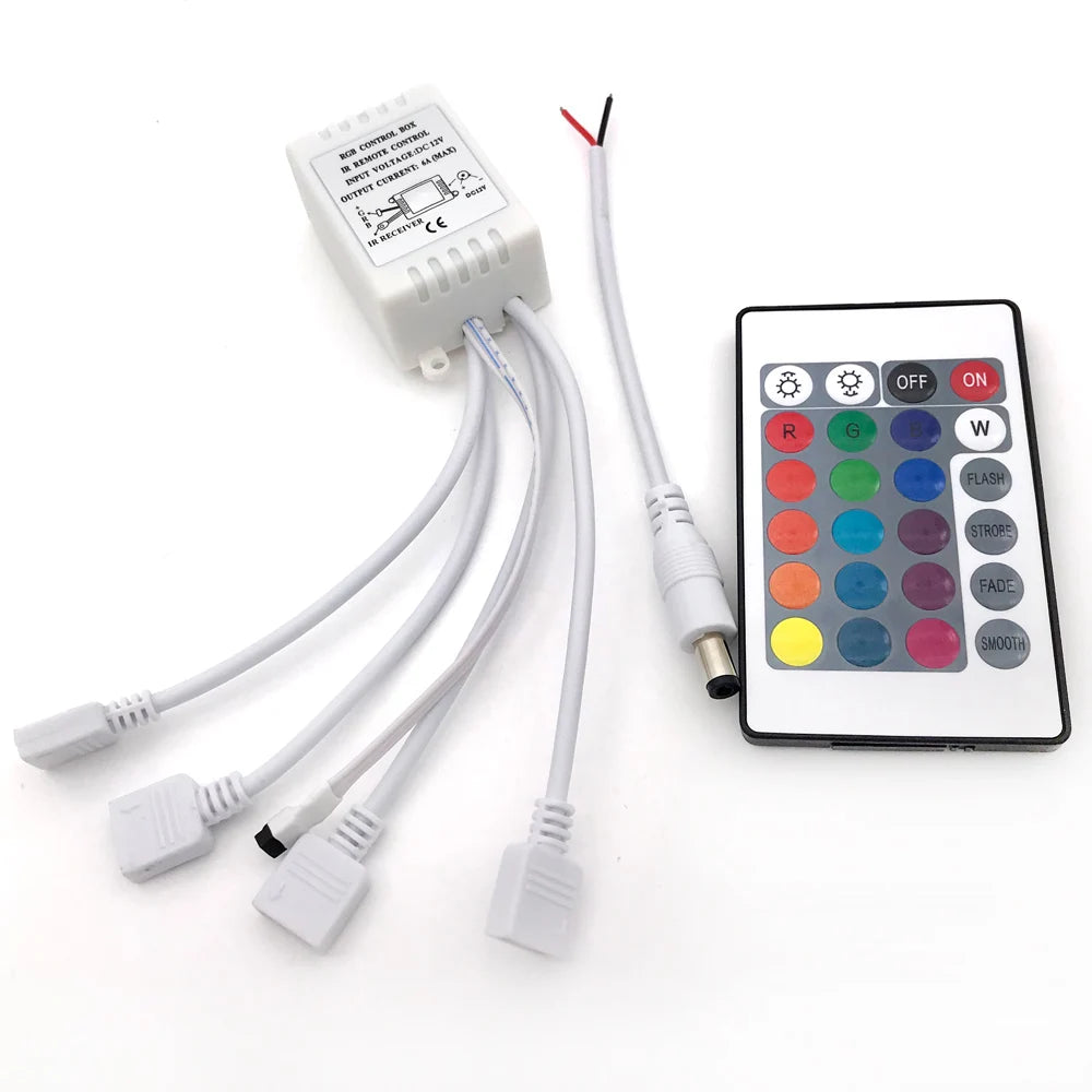 LED Controller RGB Colorful Driver 24-key IR Remote Control 4PIN Output 12V for Light Strip CAR Multicolor LED Light