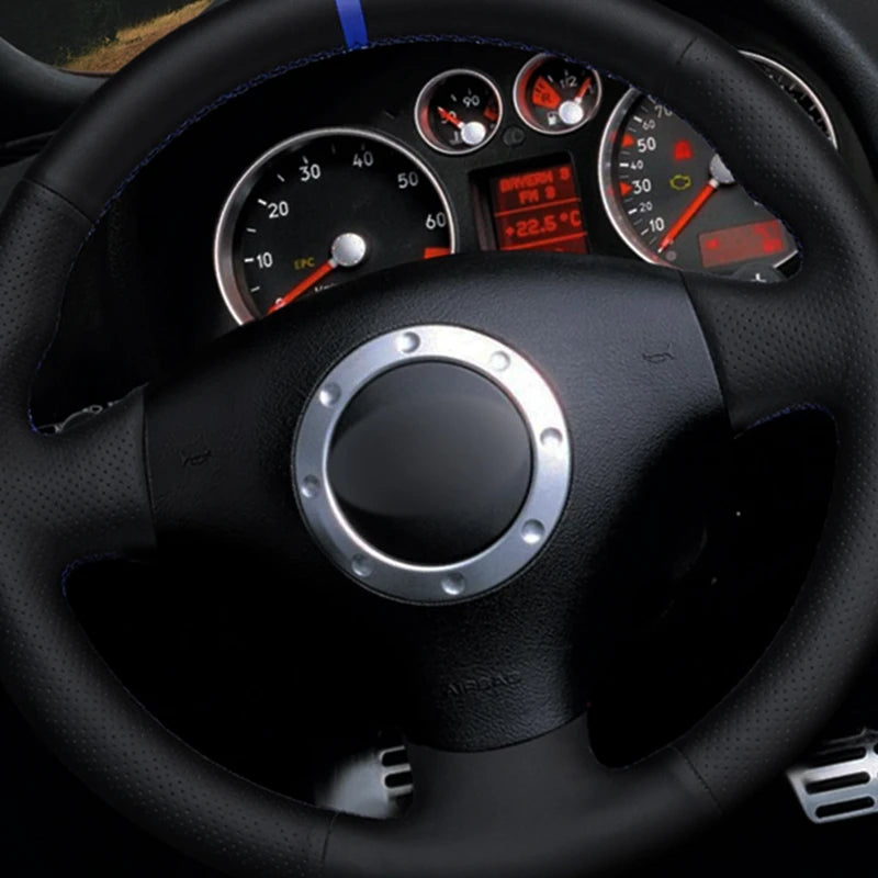 Steering Wheel Cover For Audi A2 8Z A3 8L Sportback A4 B6 Avant A6 C5 A8 D2 TT 8N S3 S4 RS 4 DIY Black PU Microfiber Leather