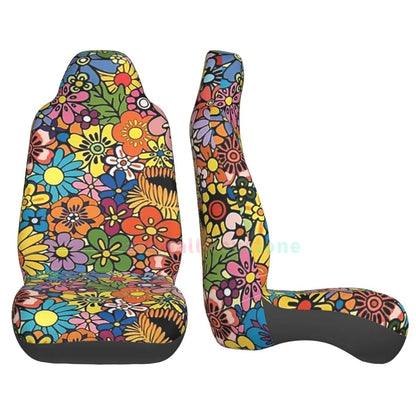 Hippie Flowers Car Seat Cover 2PCS Front Car Seat Cover Seat Anti Fouling Protective Cover Cute Car Accessories