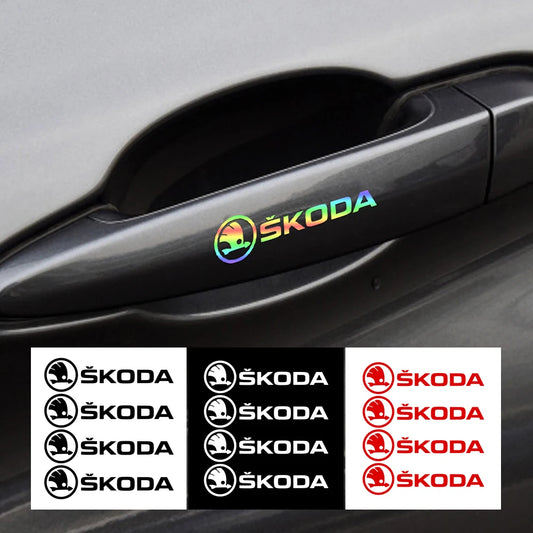 4PCS Car Emblem Exterior Sticker Decal Decoration For Skoda Octavia Rapid Fabia Superb Kodiaq Scala Karoq Kamiq VRS Yeti S VII