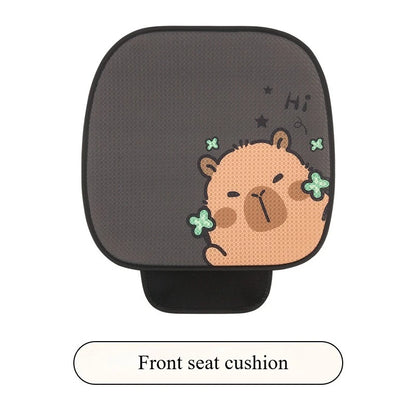 Universal Car Seat Covers Cute Capybara Design Comfortable Breathable Mesh Fabric Four Leaf Clover Pattern for All Seasons