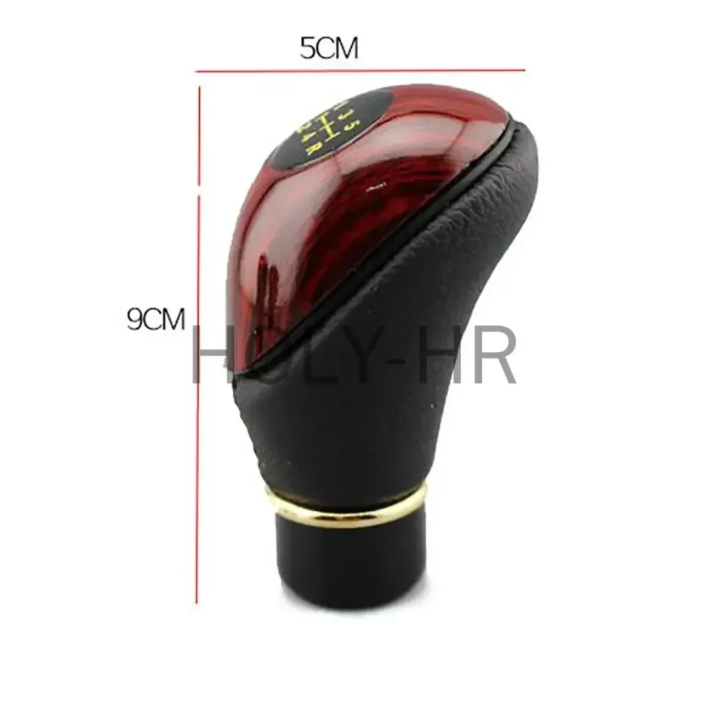 Universal shift knob, 5-speed lever, manual shift knob, car interior made of wood PU leather for cars and trucks