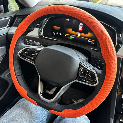 Leather D cut Auto Steering Wheel Cover Ultra-Thin Breathable Non-Slip D Shape Sport Car Steering Wheel Protector Accessories