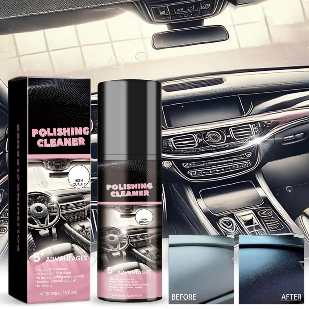 100ml Car Interior Polishing Cleaner Spray, Dashboard & Leather Restorer, UV Protection  Conditioner for Plastic, Vinyl & Rubber
