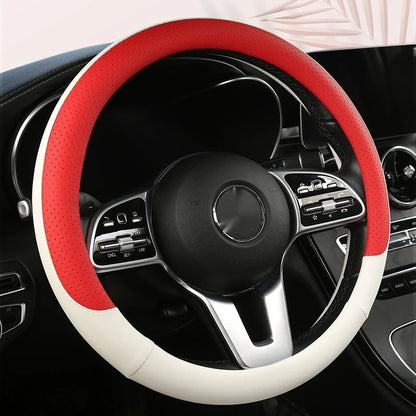 Steering Wheel Cover Breathable Non Slip Nappa Leather All Season Universal For Car Interior Wear Resistant Protective Cover