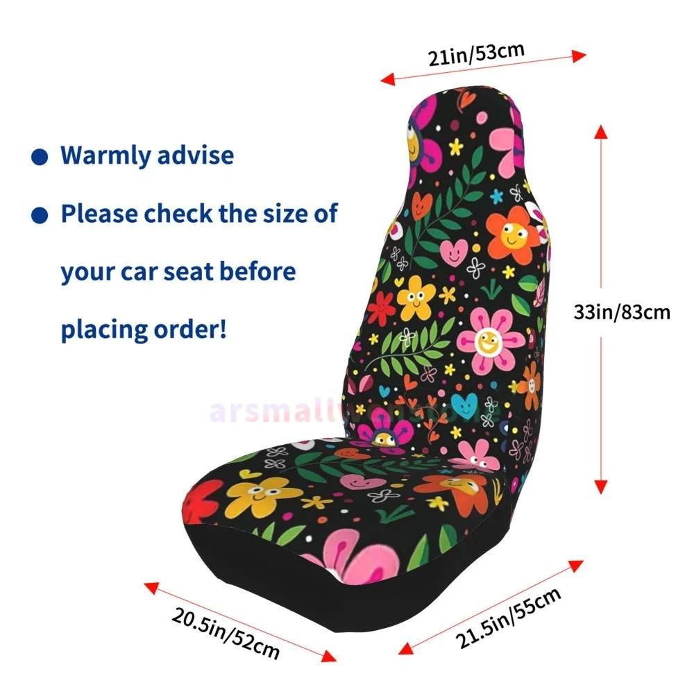 Hippie Flowers Car Seat Cover 2PCS Front Car Seat Cover Seat Anti Fouling Protective Cover Cute Car Accessories