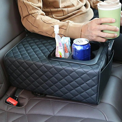Car Armrest Box Cushion, Auto Center Console Armrest Cushion With 2 Cup Holder PU Leather Armrest Pad Portable Car Amrest