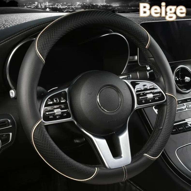 All Seasons Leather Diamond Steering Wheel Cover Universal Fit for 14 .5-15 Inch Durable Leather Cover Anti-Slip Veins Design