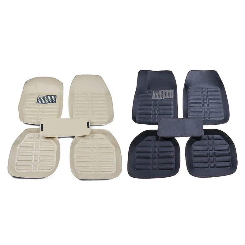 Universal PU Leather Car Floor Mats - 5-Piece Full Set Anti-Slip Vehicle Foot Rugs All-Weather Protection Fits Duster Tool Amagi