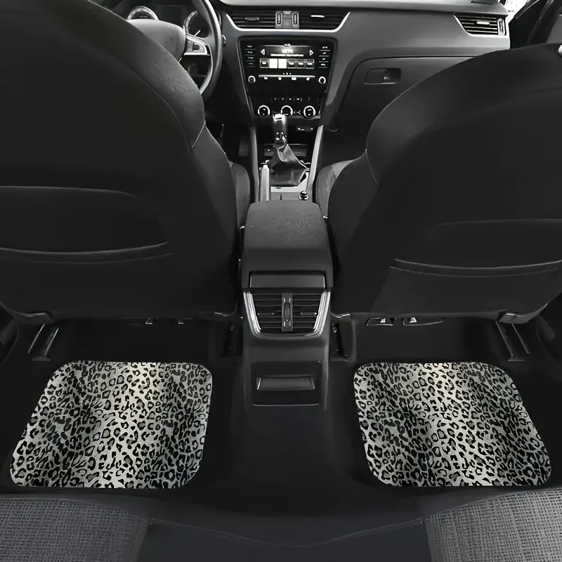 Luxury Leopard Print Car Floor Mats - Universal Fit, Durable Polyester Fiber, Elegant Interior Accessory for Front&Rear Seats