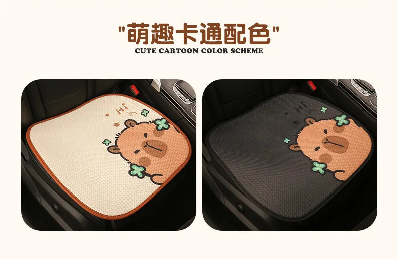 Universal Car Seat Covers Cute Capybara Design Comfortable Breathable Mesh Fabric Four Leaf Clover Pattern for All Seasons