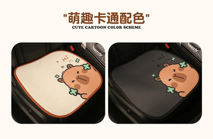 Universal Car Seat Covers Cute Capybara Design Comfortable Breathable Mesh Fabric Four Leaf Clover Pattern for All Seasons
