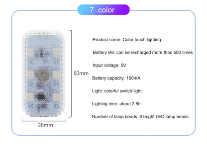 LED Touch Light Mini Wireless Car Interior Lighting Auto Roof Ceiling Reading Lamp for Trunk Storage Box USB Charging