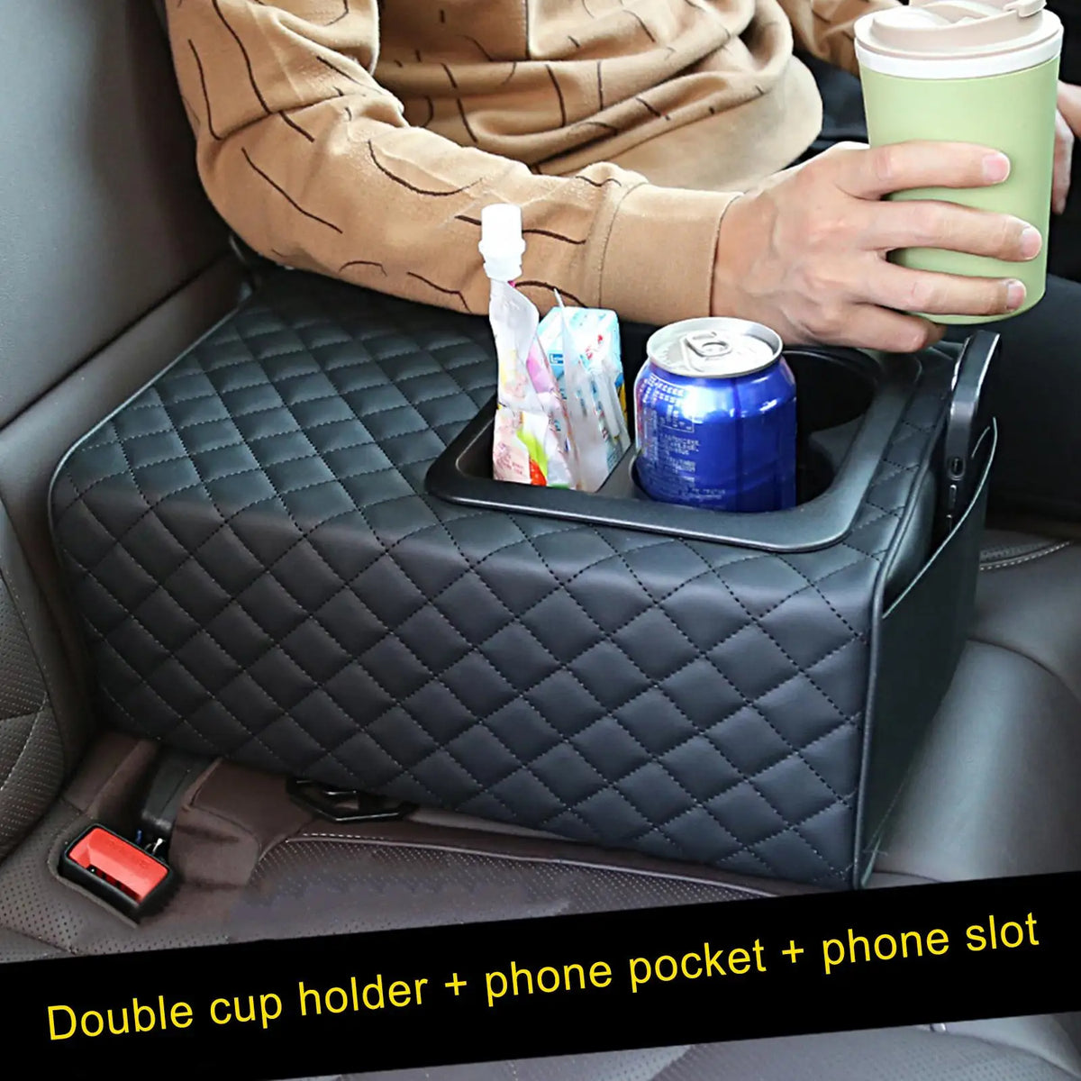 Armrest box booster pad Universal Rear Seat Armrest Console Box with Cup Holders Backseat Center Console with Double Pockets