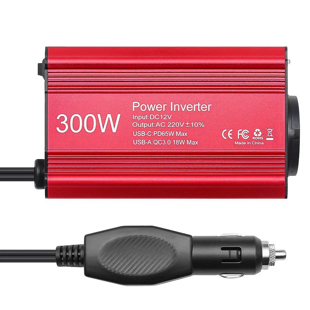300W 150W Car Inverter Converter DC12V to AC 220V Voltage Transfer Converter Charging Adapter EU Socket Fast Charging PD65W USB