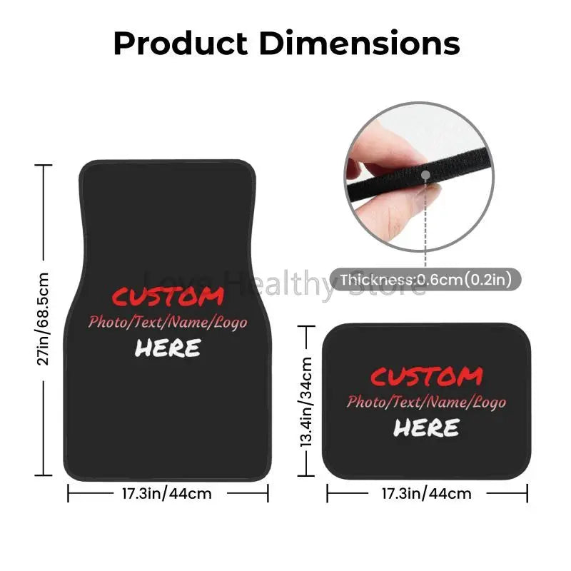 Custom Car Floor Mat Personalized Fit Car Mats with Your Customized Image Name Text 4 Pieces Set Front & Rear Non Slip Foot Mats