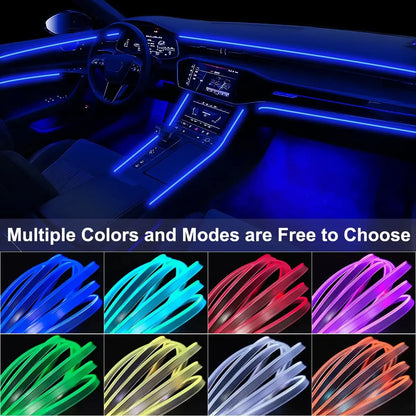 RGB LED Car Ambient Light Kit 6 in 1 Fiber Optic Interior Strip with APP Remote Control Music Sync Neon Mood Dashboard FootLight