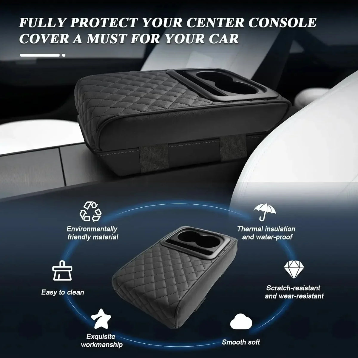 Auto Center Console Armrest Cushion With 2 Cup Holder PU Leather Armrest Pad Portable Car Amrest Pillow Cover Height Pad