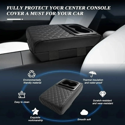 Auto Center Console Armrest Cushion With 2 Cup Holder PU Leather Armrest Pad Portable Car Amrest Pillow Cover Height Pad