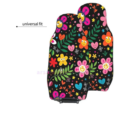 Hippie Flowers Car Seat Cover 2PCS Front Car Seat Cover Seat Anti Fouling Protective Cover Cute Car Accessories