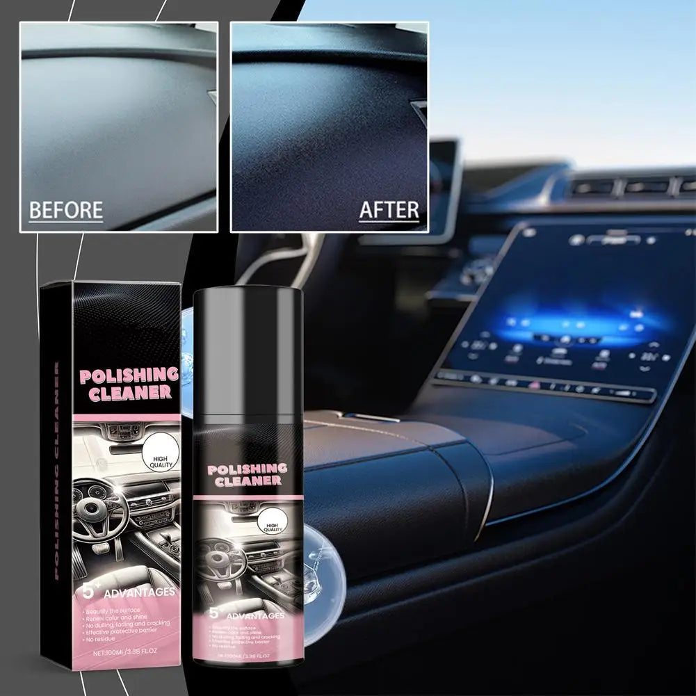 100ml Car Interior Polishing Cleaner Spray, Dashboard & Leather Restorer, UV Protection  Conditioner for Plastic, Vinyl & Rubber