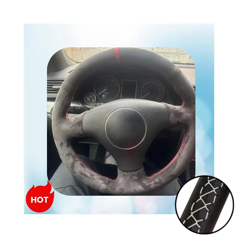 Car Steering Wheel Cover Suede Leather Steering Wrap Cover For Audi A2 8Z A3 8L Sportback A4 B6 Avant A6 C5 A8 D2 TT 8N S3