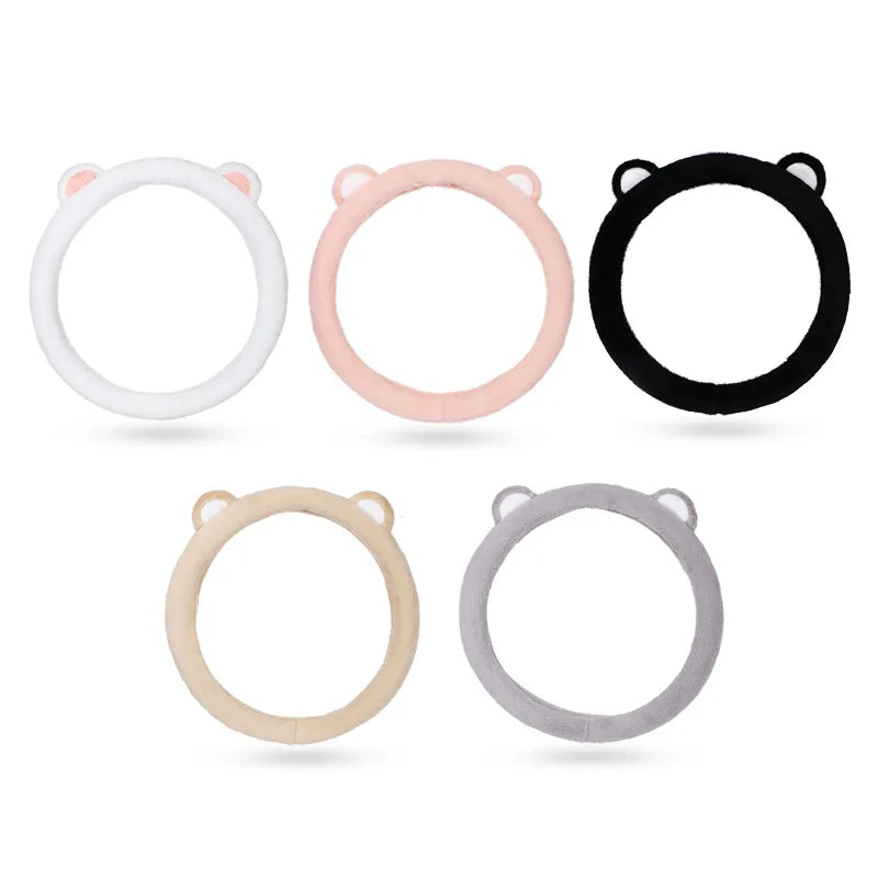 Plush Car Steering Wheel Cover Cartoon Cute Bear Ears Steering Wheel Cover Winter Warm and Comfortable Steering Wheel Cover