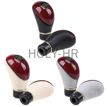 Universal shift knob, 5-speed lever, manual shift knob, car interior made of wood PU leather for cars and trucks
