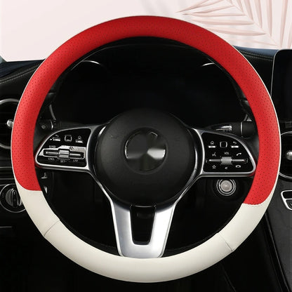 Steering Wheel Cover Breathable Non Slip Nappa Leather All Season Universal For Car Interior Wear Resistant Protective Cover