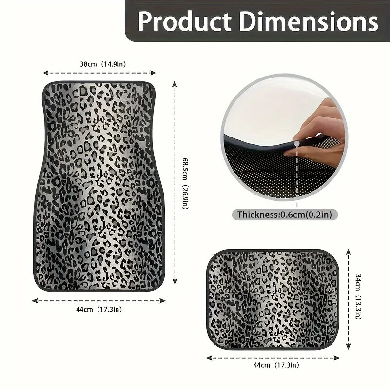 Luxury Leopard Print Car Floor Mats - Universal Fit, Durable Polyester Fiber, Elegant Interior Accessory for Front&Rear Seats