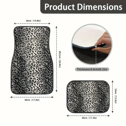 Luxury Leopard Print Car Floor Mats - Universal Fit, Durable Polyester Fiber, Elegant Interior Accessory for Front&Rear Seats
