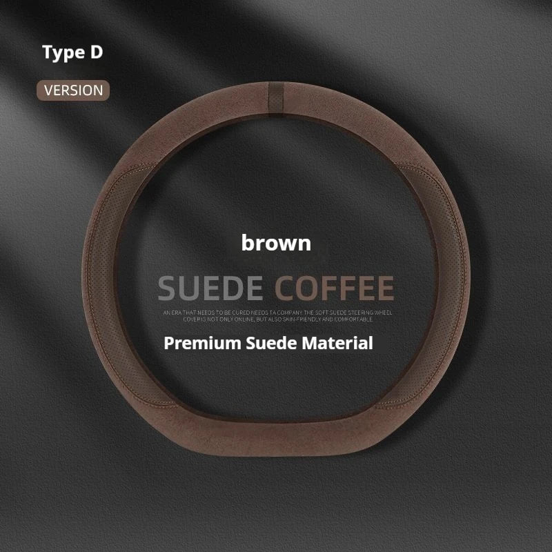 Steering Wheel Cover Suede D Shape Wine Red Four Seasons Breathable Non Slip Sweat Absorbent Comfortable Car Steering Protector