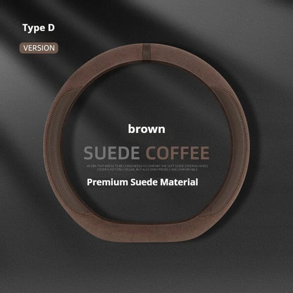 Steering Wheel Cover Suede D Shape Wine Red Four Seasons Breathable Non Slip Sweat Absorbent Comfortable Car Steering Protector