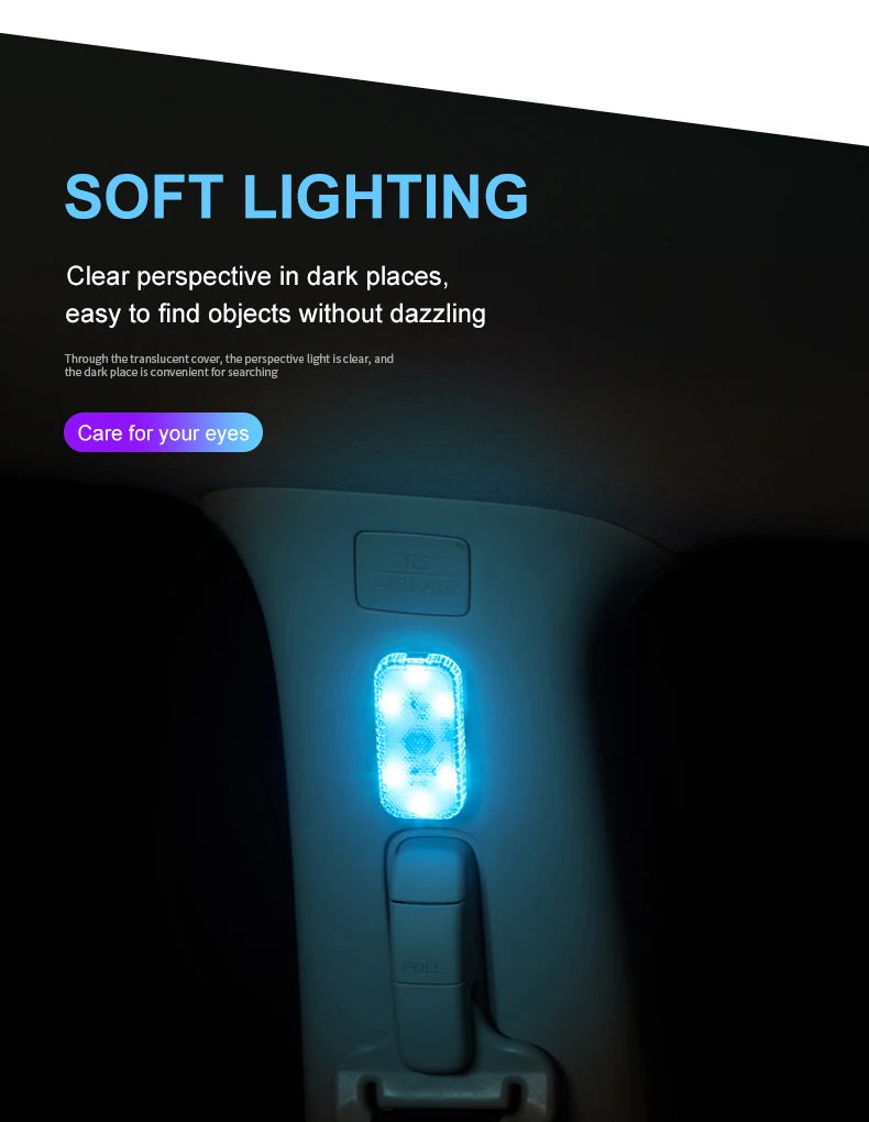 LED Touch Light Mini Wireless Car Interior Lighting Auto Roof Ceiling Reading Lamp for Trunk Storage Box USB Charging