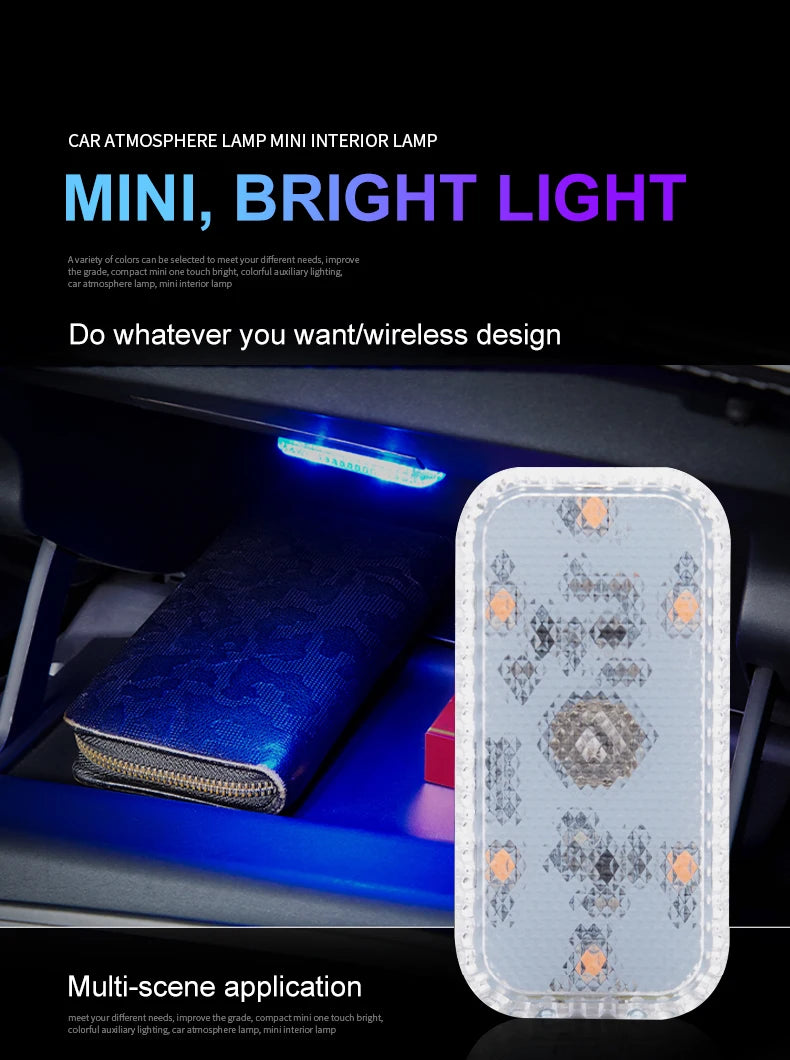 LED Touch Light Mini Wireless Car Interior Lighting Auto Roof Ceiling Reading Lamp for Trunk Storage Box USB Charging